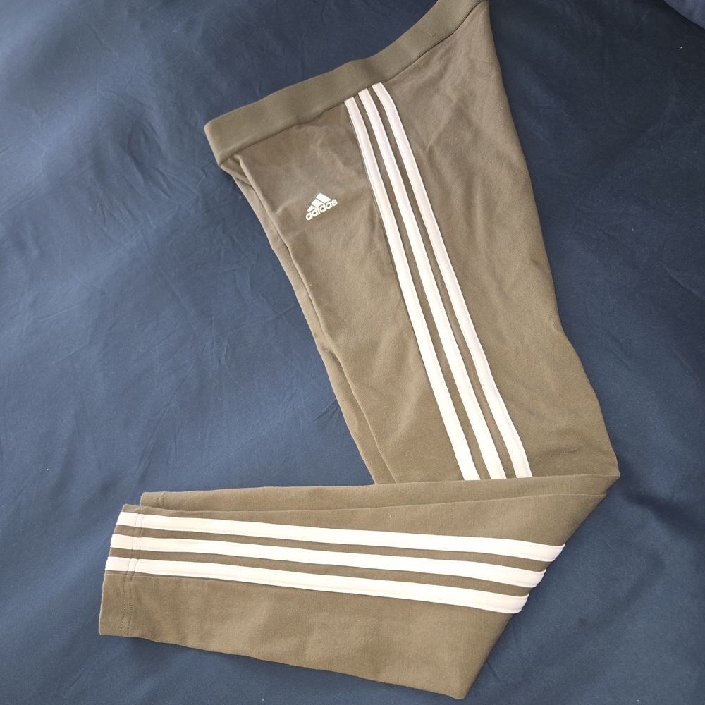 Adidas Olive Green Leggings with White Stripes